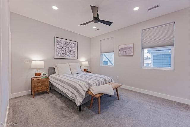 bedroom featuring carpet and ceiling fan