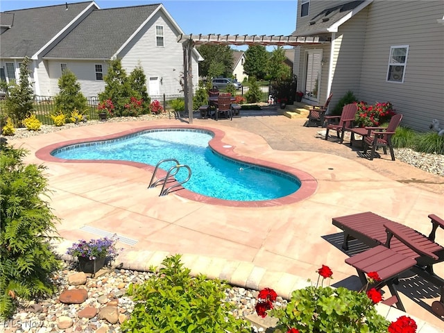 view of swimming pool with a patio