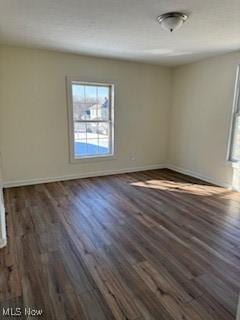 spare room with dark wood-type flooring