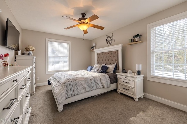 bedroom featuring carpet and ceiling fan