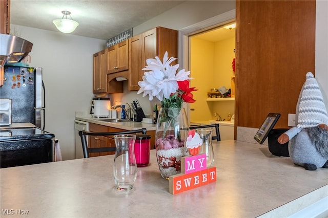 kitchen with sink, stove, stainless steel refrigerator, and dishwasher