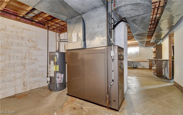 utility room with heating unit and water heater