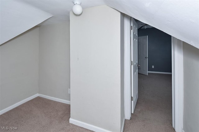 additional living space featuring light colored carpet and lofted ceiling