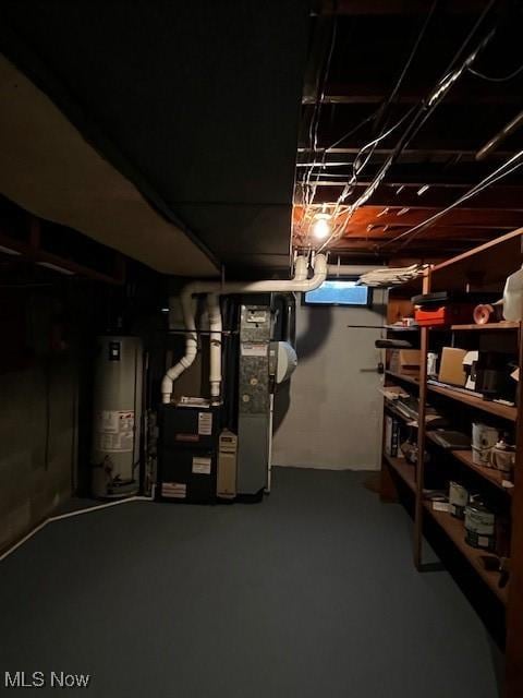 basement with water heater