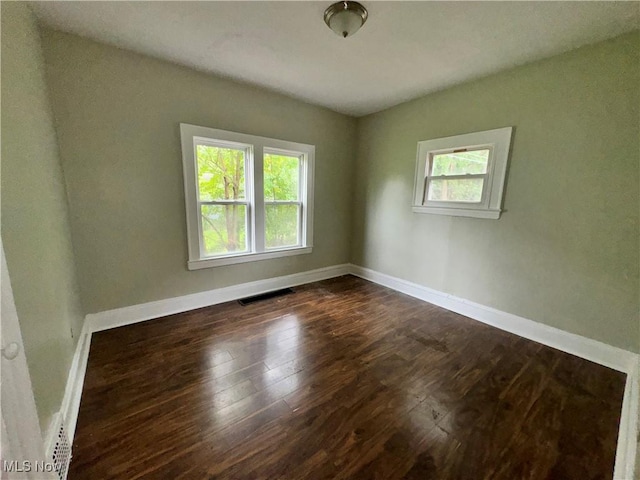 empty room featuring a wealth of natural light and dark hardwood / wood-style flooring