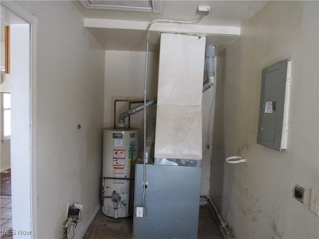 utilities with electric panel and gas water heater