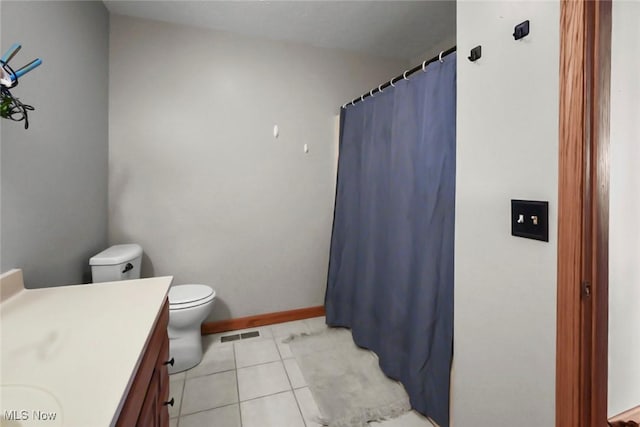 bathroom with vanity, toilet, and tile patterned floors