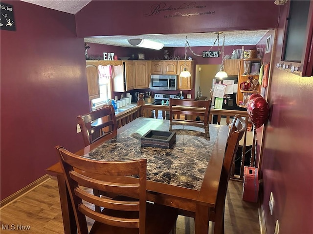 kitchen with appliances with stainless steel finishes, dark hardwood / wood-style floors, and decorative light fixtures