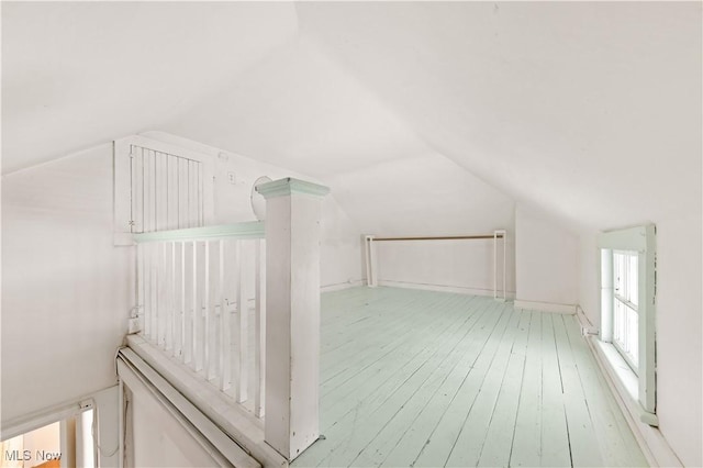additional living space featuring hardwood / wood-style floors and lofted ceiling