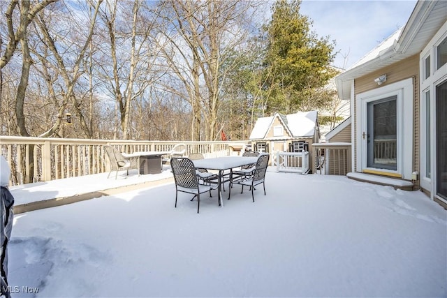 view of snow covered patio