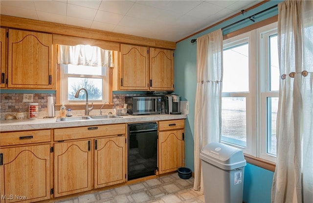 kitchen featuring sink, tasteful backsplash, a wealth of natural light, and dishwasher