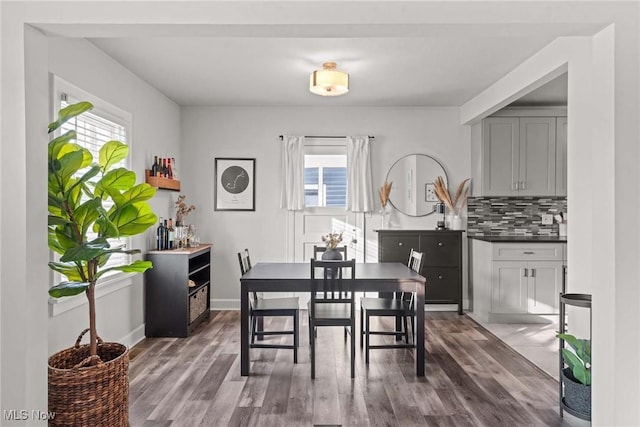 dining area featuring dark hardwood / wood-style flooring