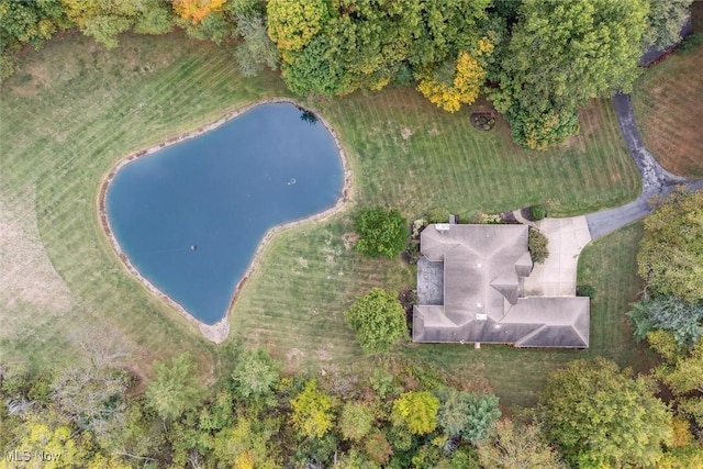 bird's eye view featuring a water view