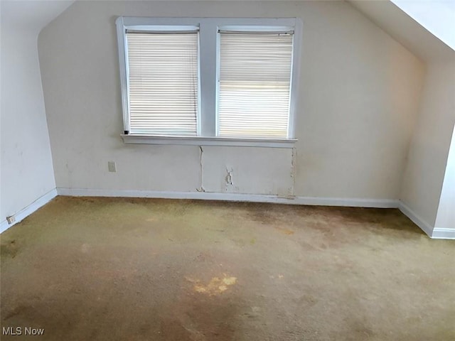 additional living space featuring vaulted ceiling and carpet