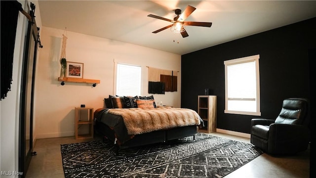 bedroom featuring ceiling fan