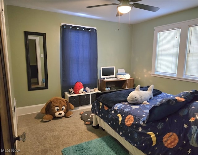 bedroom featuring carpet and ceiling fan