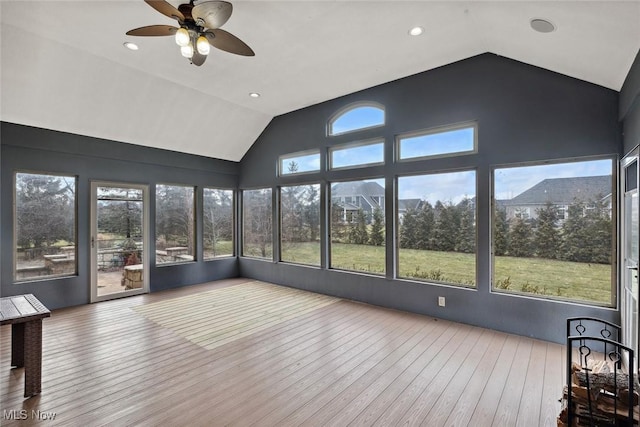 6470 Aberdeen Ln, Medina, OH 44256 - unfurnished sunroom with lofted ceiling and a ceiling fan