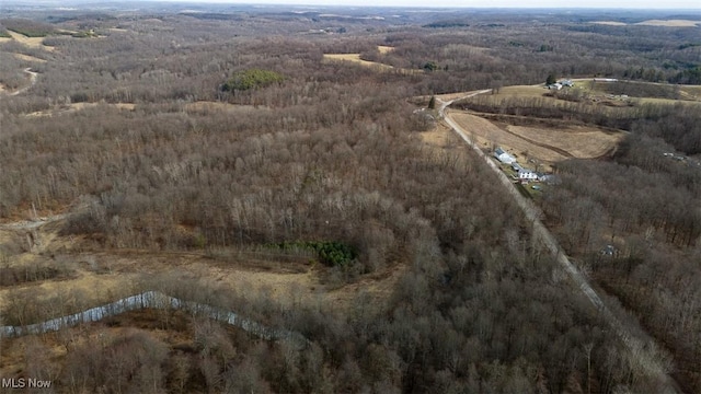 birds eye view of property with a rural view and a view of trees