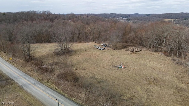 birds eye view of property featuring a view of trees