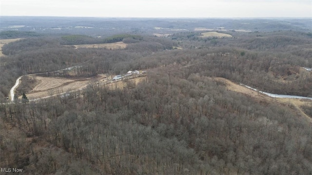 birds eye view of property with a rural view and a wooded view