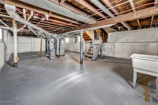 basement with heating unit