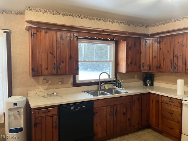 kitchen with light countertops, dishwasher, and a sink