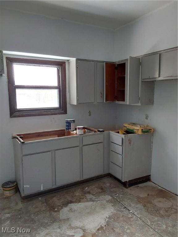 kitchen with gray cabinetry