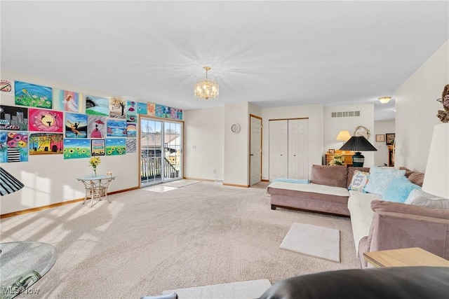 1925 N Lipkey Rd, North Jackson, OH 44451 - carpeted living area with a chandelier and baseboards