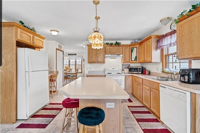 1925 N Lipkey Rd, North Jackson, OH 44451 - kitchen with white appliances, a sink, plenty of natural light, and under cabinet range hood