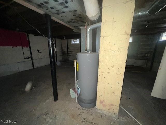 unfinished below grade area with gas water heater