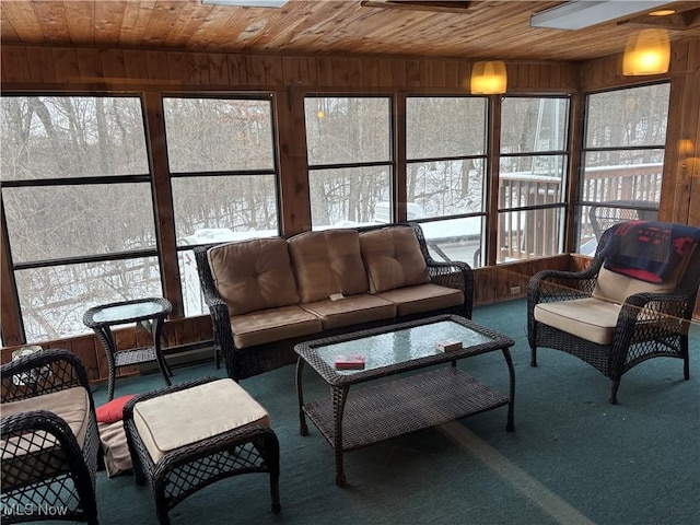 sunroom / solarium with wooden ceiling