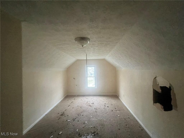 additional living space with lofted ceiling and a textured ceiling