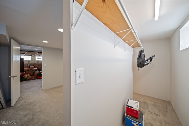 spacious closet with light colored carpet