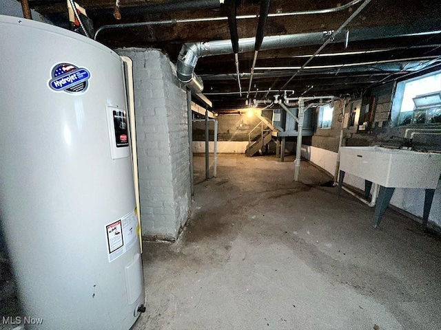 basement featuring water heater