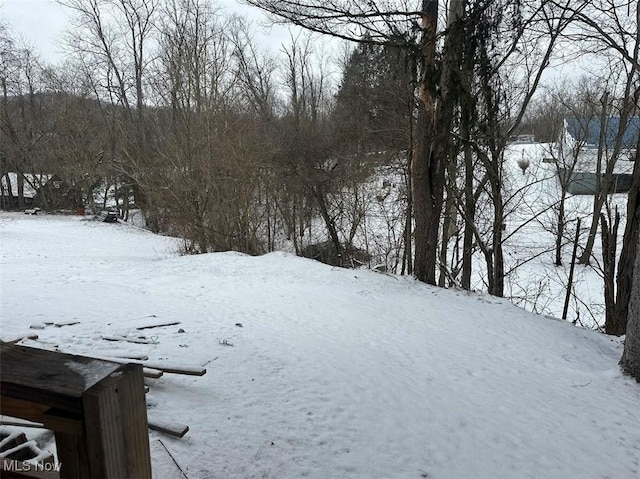 view of yard layered in snow