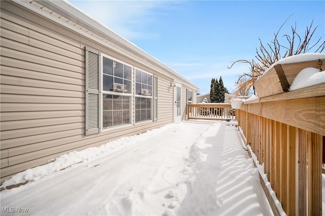 view of snow covered patio
