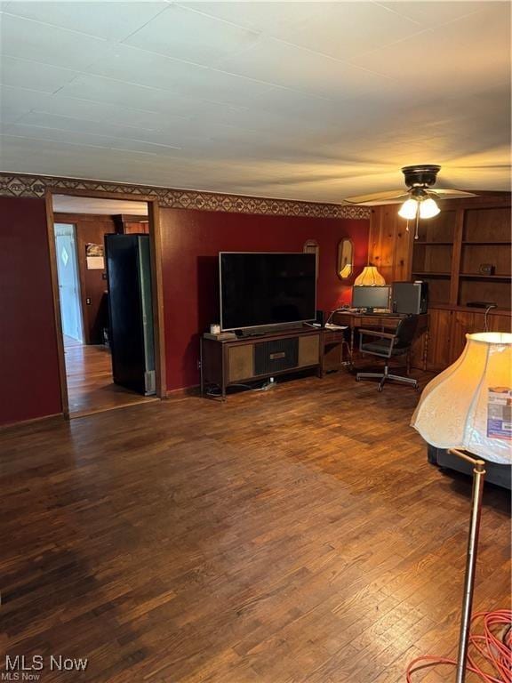 920 Caywood Rd, Marietta, OH 45750 - living room with ceiling fan and dark wood-type flooring