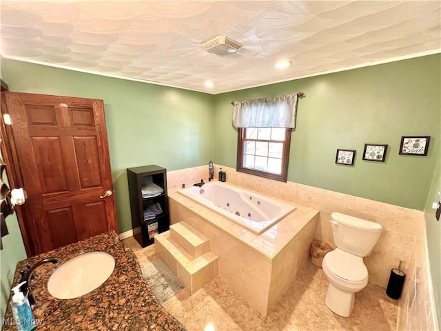 bathroom featuring a jetted tub, visible vents, and toilet