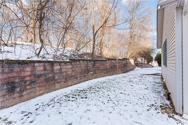 view of yard layered in snow