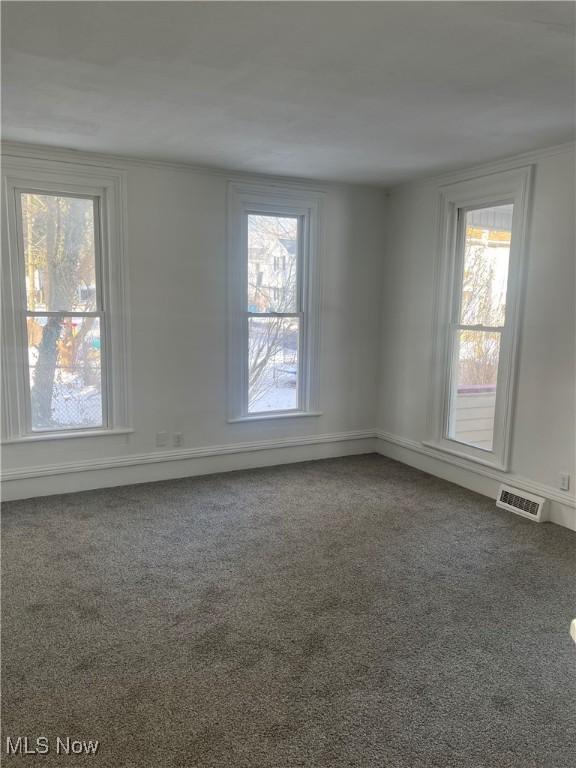 carpeted spare room with plenty of natural light and visible vents