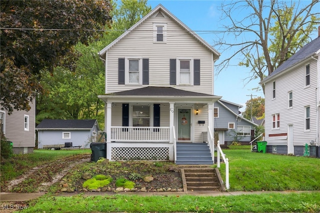 view of front of home featuring a porch and a front yard