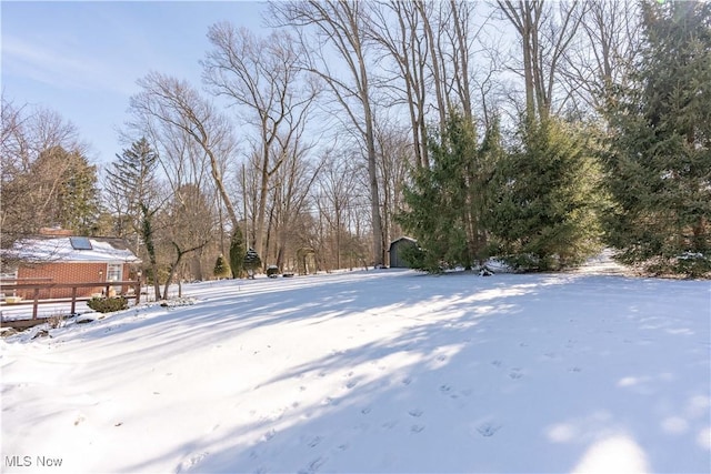 view of yard layered in snow