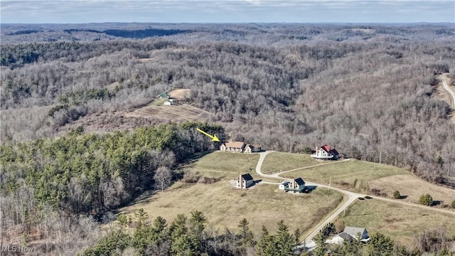 drone / aerial view with a forest view