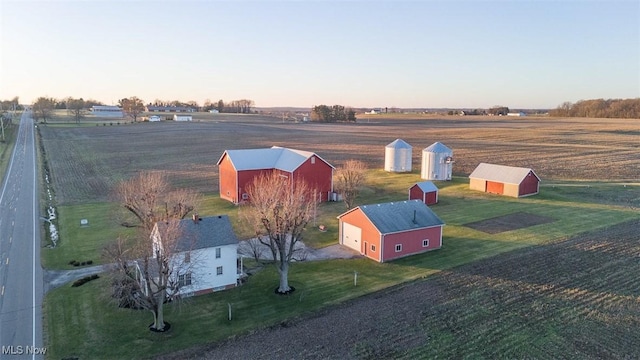 aerial view at dusk with a rural view