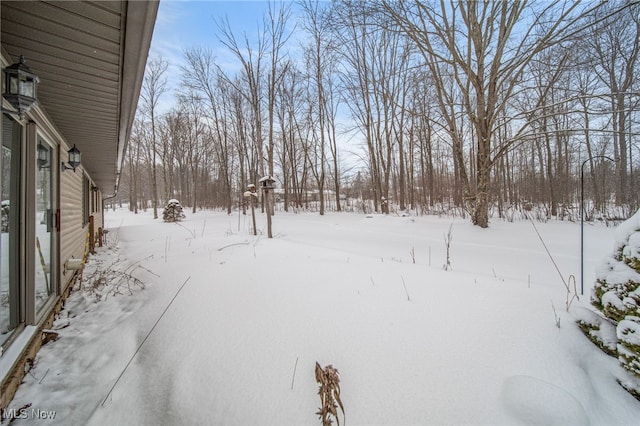 view of yard layered in snow