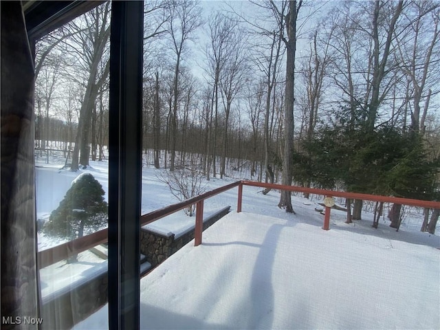 view of yard covered in snow