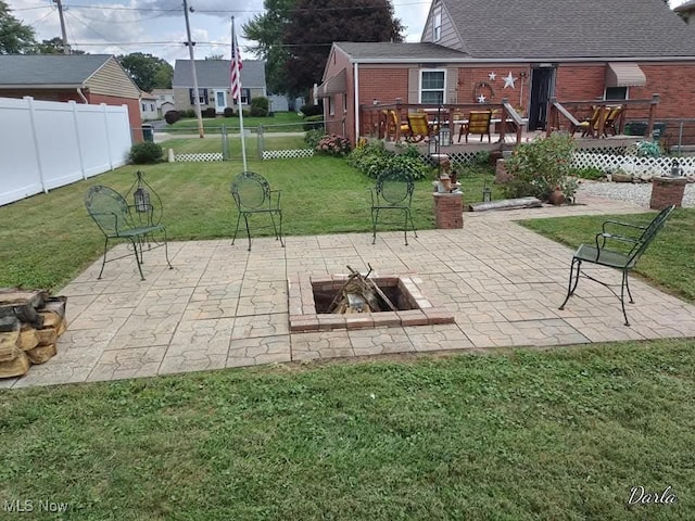 exterior space with a deck, a lawn, a patio area, and fence private yard