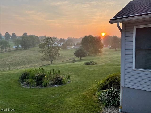 view of yard at dusk