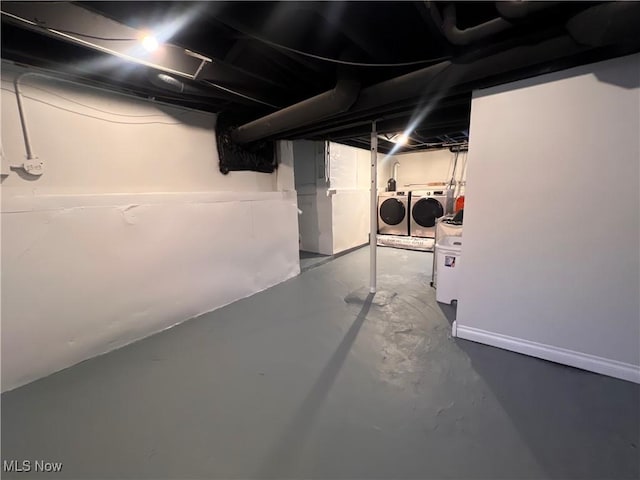 unfinished below grade area with separate washer and dryer