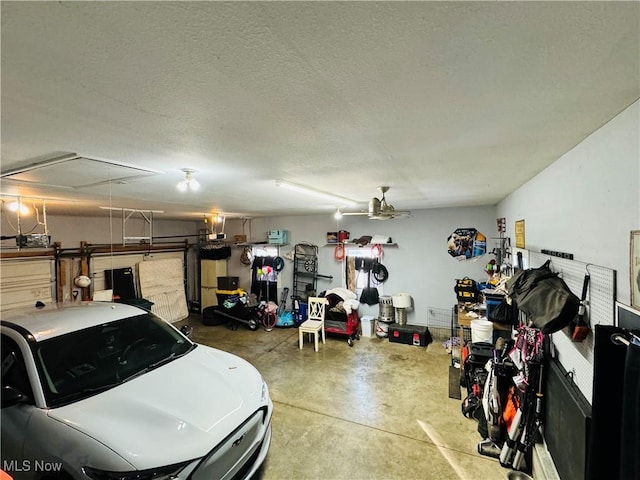 garage with a ceiling fan